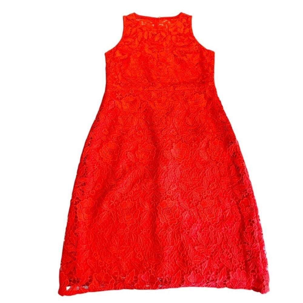 Free People Red Lace Sleeveless Sheath Dress Floral Overlay Mini Size M (Lined) - Picture 6 of 12